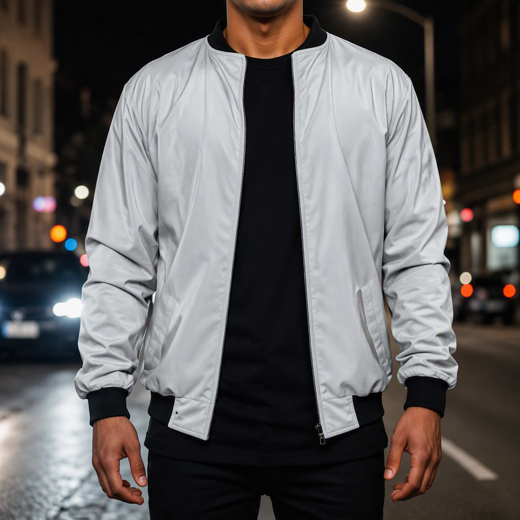 [F-CHA-REF-UNI-GRI-S-0059] Chamarra Reflective Bomber Hombre FABDI® (Gris, S)
